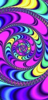 Vibrant purple spiral fractal art wallpaper with colorful patterns.