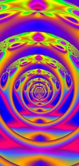 Vibrant spiral fractal pattern with psychedelic colors on mobile wallpaper.