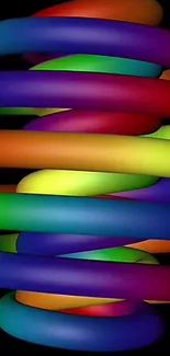 Vibrant and colorful spiral loops on black background.