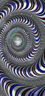 Colorful spiral illusion with intricate gray patterns.