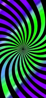 Green and purple spiral illusion wallpaper with dynamic patterns.