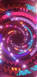 Vibrant spiral light art with neon colors.