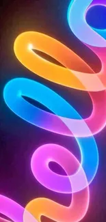 Vibrant neon spiral on a dark background.