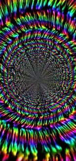 Vibrant spiral optical illusion with multicolor patterns.