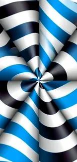 Blue, black, and white spiral pattern wallpaper.