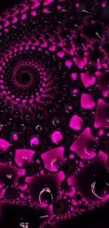 Vibrant magenta spiral pattern wallpaper with abstract shapes.