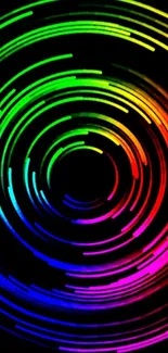 Colorful spiral wallpaper with vibrant spectrum on black background.