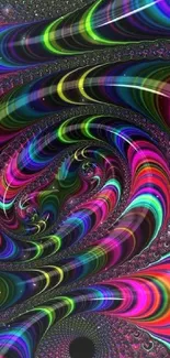 Vivid abstract spiral wallpaper with vibrant magenta and colorful patterns.