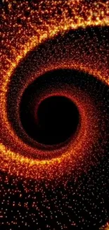 Vibrant orange spiral wallpaper with black background.