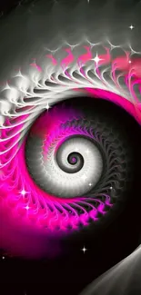 Vibrant pink and black spiral fractal wallpaper.