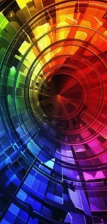 A vibrant spiral rainbow design with a digital twist.