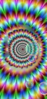 Hypnotic spiral rainbow wallpaper with vibrant colors.