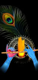 Vibrant spiritual art design with colorful motifs on black background.