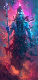 Divine figure with vibrant cosmic background