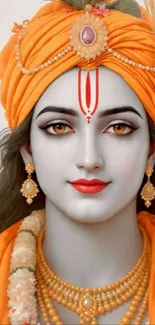 Spiritual deity portrait with orange attire.