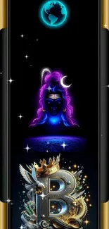 Neon spiritual wallpaper with cosmic and divine elements.