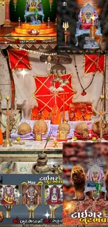 Vibrant Hindu spiritual wallpaper with altars and sacred symbols.