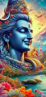 Vibrant mobile wallpaper of Lord Shiva with a colorful, serene background.