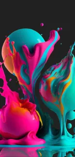 Colorful splash art with dynamic paint swirl on a dark background.