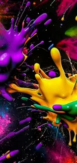 Colorful splash art design on a black background.