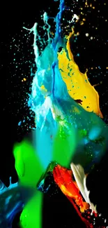 Dynamic mobile wallpaper with vibrant splashes on a black background.