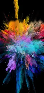 Colorful explosion on a black background, perfect for vibrant mobile wallpaper.