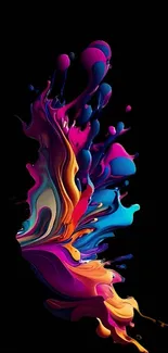 Vibrant splash of colorful paint on a black background mobile wallpaper.