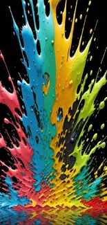 Colorful splash of paint on a black background mobile wallpaper.