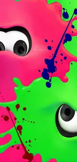 Colorful splashes with expressive eyes on mobile wallpaper.