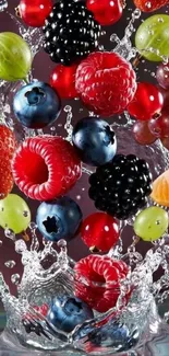 Vibrant fruits splashing in water creating a refreshing and colorful display.