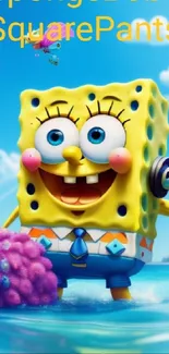 Vibrant SpongeBob SquarePants enjoying an underwater adventure scene.