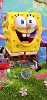 SpongeBob SquarePants colorful underwater scene wallpaper.