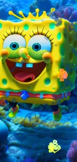 SpongeBob SquarePants in an underwater adventure scene with colorful coral.