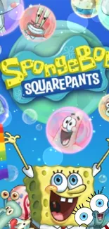 SpongeBob SquarePants wallpaper with characters and bubbles.