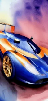 Artistic wallpaper of a vibrant sports car with dynamic colors.