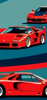 Red sports car illustration on mobile wallpaper.