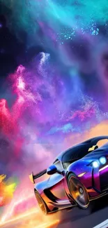 Vibrant sports car with colorful background.