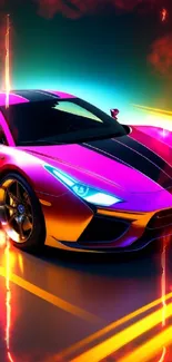 Neon sportscar with vibrant colors on a sleek wallpaper.