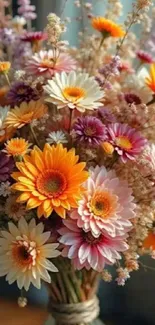 A vibrant bouquet of colorful spring flowers in full bloom.