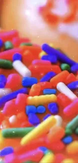 Close-up image of colorful candy sprinkles on a surface.