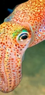 Vibrant orange squid swimming underwater, showcasing colorful marine patterns.