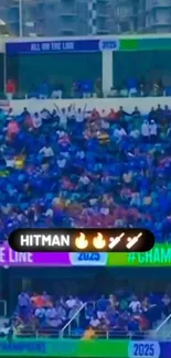 Vibrant stadium crowd cheering lively.