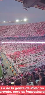 Energetic crowd in a football stadium with banners and cheering fans at a live match.