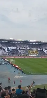 Stadium filled with lively sports fans and banners.