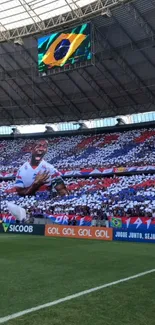 Vibrant football stadium with fans in colorful display.