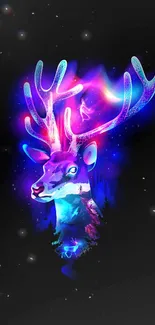 Neon stag glowing in vibrant colors on a dark background for phone wallpaper.