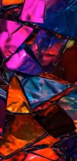 Colorful abstract stained glass pieces forming a vibrant pattern.