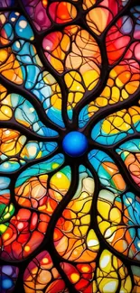 Vibrant abstract stained glass art with colorful design.