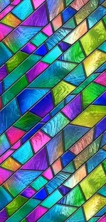 Vibrant stained glass art wallpaper with geometric patterns.