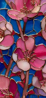 Stained glass blossoms with pink and blue hues